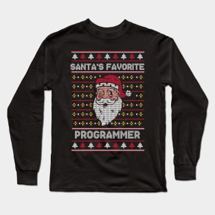Santa's Favorite Programmer // Funny Ugly Christmas Sweater // Programmer Holiday Xmas Long Sleeve T-Shirt